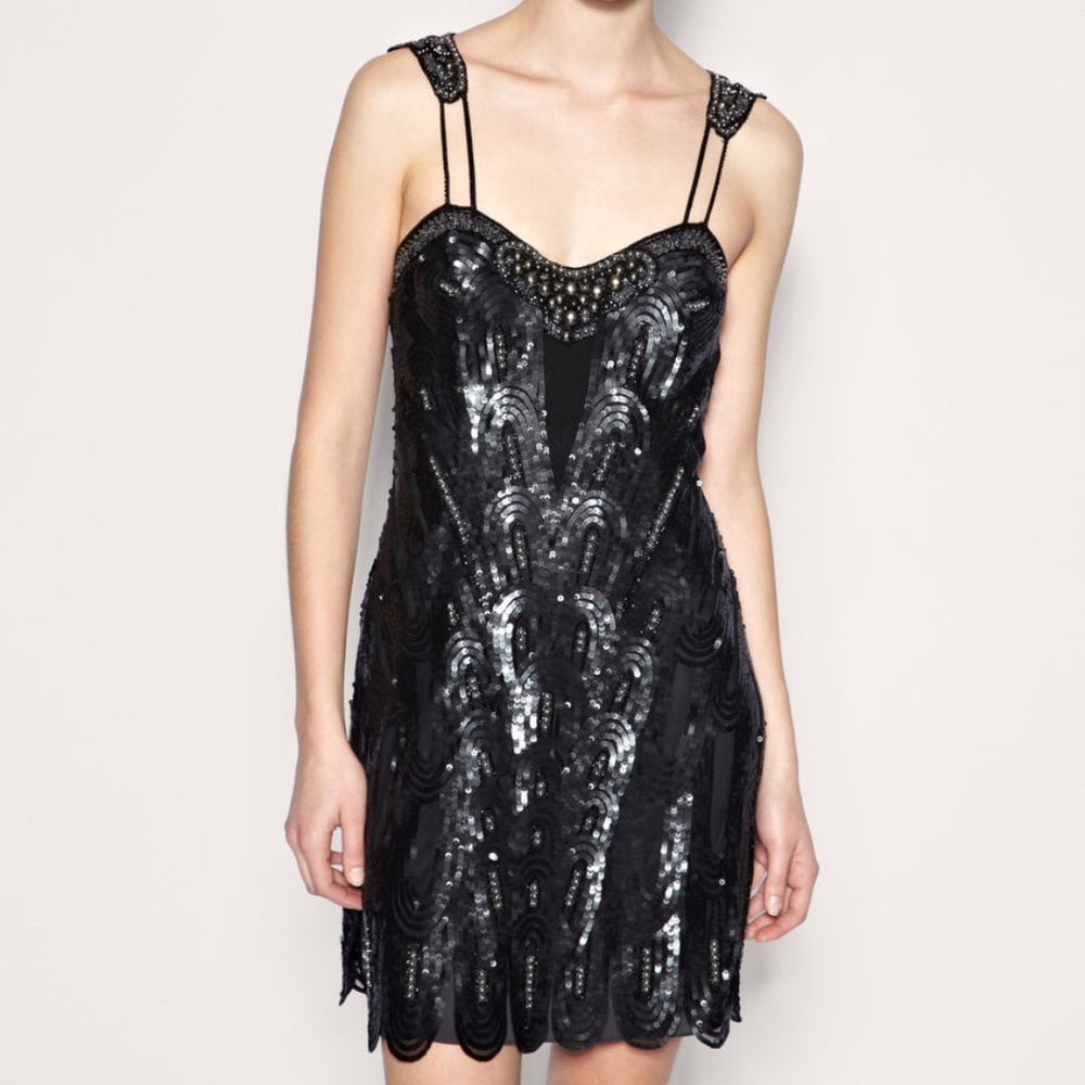 Karen Millen Black Gothic Sequin Party Dress.
